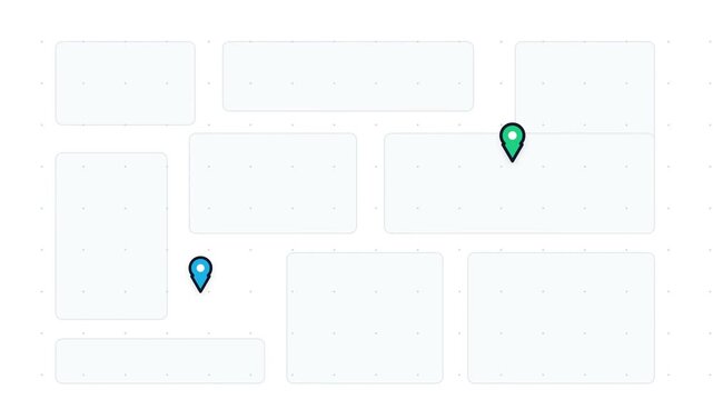 2K 10s Seamless Loop Minimal Flat 2D Navigation Map Grid Route Drawing Arrow Travel Destination Pin Pulse Pure White Background