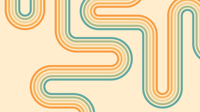 Abstract background of rainbow groovy Wavy Line design in 1970s Hippie Retro style. Vector pattern ready to use for cloth, textile, wrap and other.
