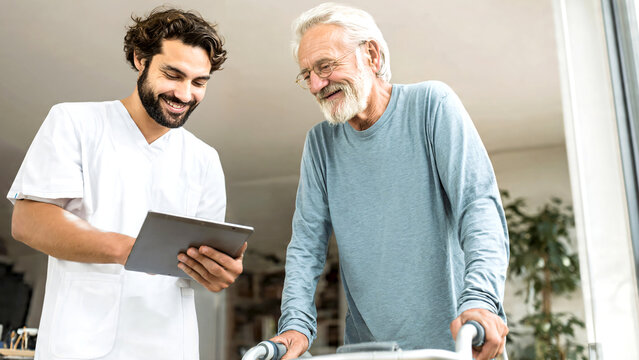 Senior Doctor and Elderly Patient Looking at X-Ray Together During Medical Consultation at Hospital.