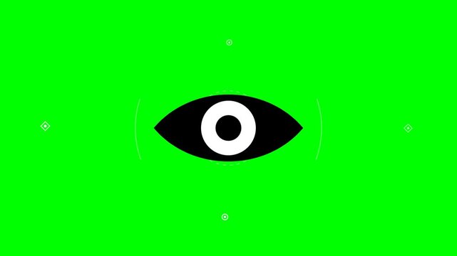 Futuristic digital eye graphic with interface elements on green screen