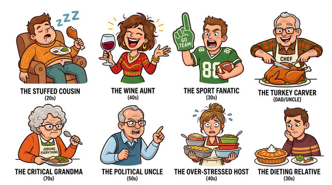 Thanksgiving funny family character archetypes for holiday dinner