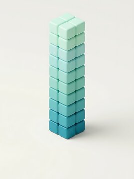 Vertical Tower of Teal and Mint Green Cubes 3D Render