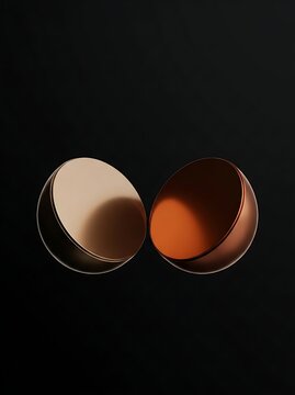 Two Glowing Bronze Spheres Floating in Dark Moody Minimalist Space