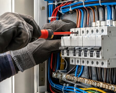 Instalaci&oacute;n de un interruptor autom&aacute;tico en un cuadro el&eacute;ctrico en un edificio