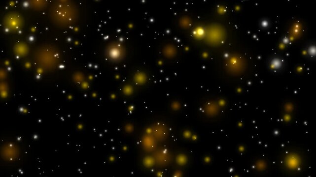 Seamless 8-second 60fps loop of magical warm gold bokeh, floating champagne particles, and falling snow over a pure black screen. Designed for Screen/Add blending in video editing.