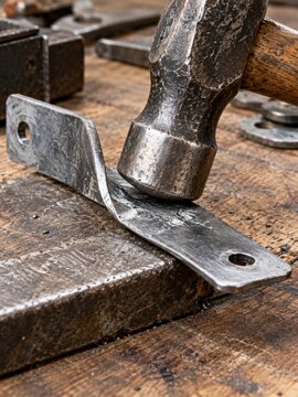 Trabajo con metal en un taller durante el d&iacute;a usando un martillo y una pieza de metal