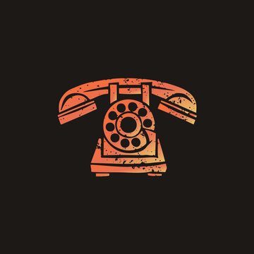 Grunge style flat vector retro rotary phone with speckled texture. This vintage candlestick era dialer evokes nostalgic analog communication charm.