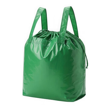 Green drawstring shopping bag isolated