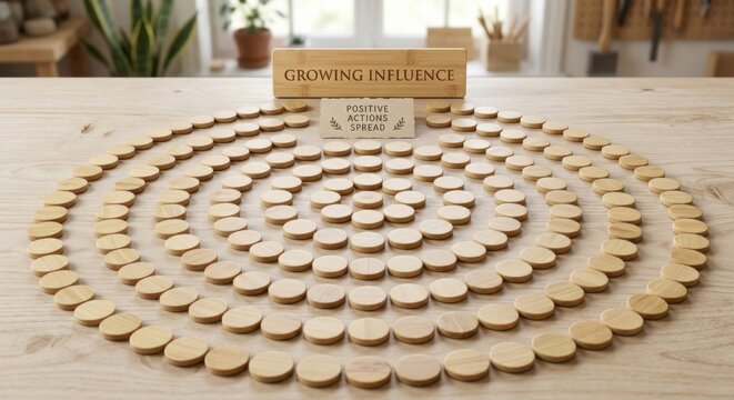 Bamboo Discs Arranged in Spiraling Pattern with Growth Influence Message