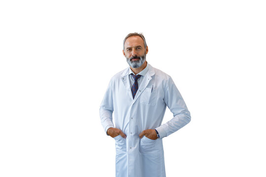 Doctor smiling wearing white coat and tie