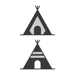 Minimalist Black Tent Icon Set with Geometric Shapes and Archway Details on White Background © BezierBox