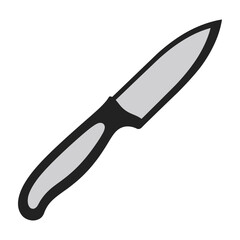 Fototapeta premium Illustrative knife icon with a silver blade and black handle on white background