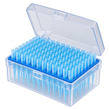 Laboratory Micropipette Tips in Blue Rack Tray Box on Transparent Background PNG
