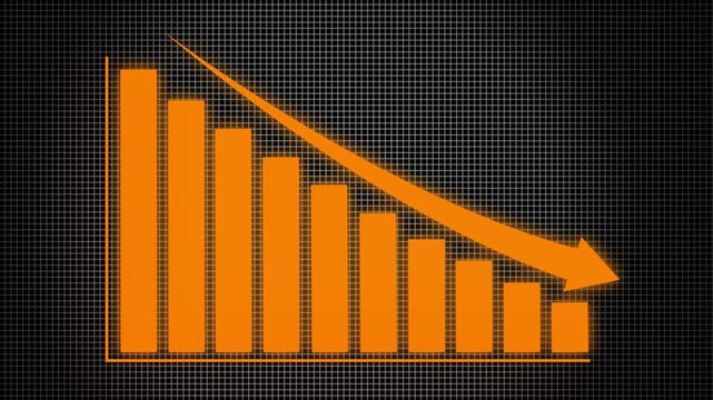 Bar chart for declining business performance by month. the curve shows a downward move .chart graph animation, 4k arrow is making downfall on a grid ...