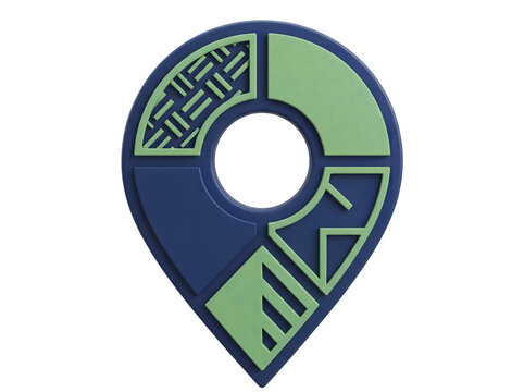 Modern graphic map pin icon with unique textured quadrants in contemporary blue and green hues for navigation and digital representation