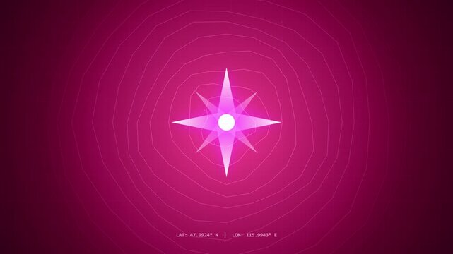 Rotating Compass Star Symbol on Digital Pink Coordinate Mapping Grid