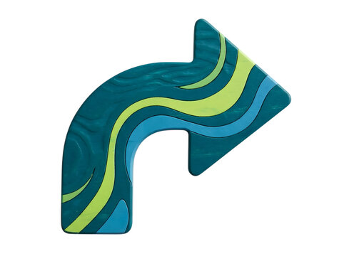 3D Curved Arrow Pointing Up and Right with Blue and Green Fluid Wave Pattern Isolated on White