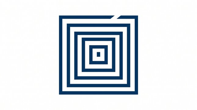 Minimal blue logo featuring nested square frames, creating a precise geometric pattern symbolizing structure, focus, and technology