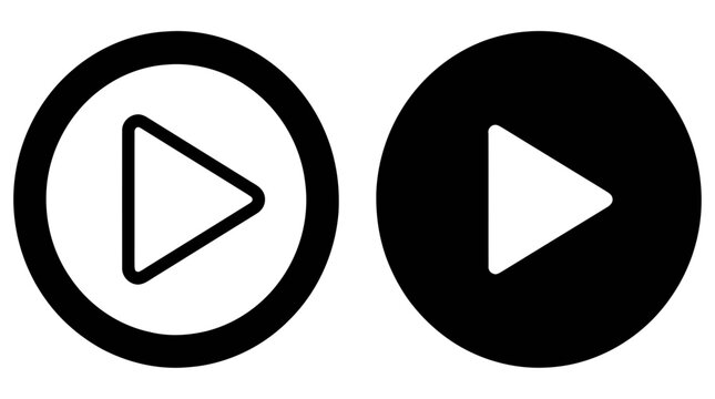Vector illustration of play button icons in black and white on a transparent background