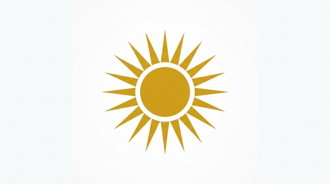 Golden yellow sun emblem with detailed radiating rays, symbolizing optimism, solar energy, warmth, nature, and positive growth