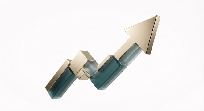3D metallic business growth curve chart showing upward trend and financial success