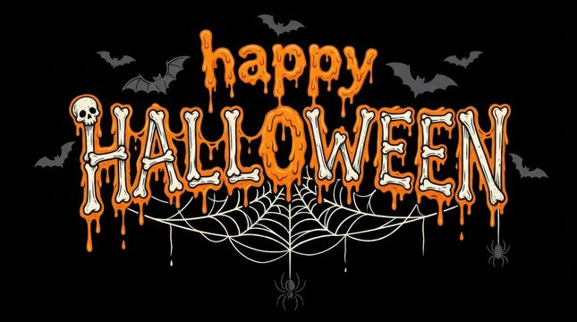 Happy halloween text design with bones and dripping slime