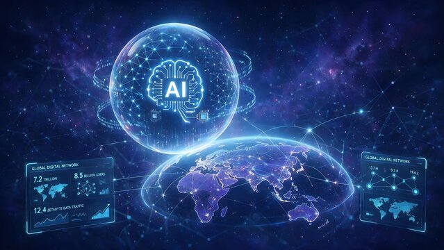 Global artificial intelligence network connecting the world with digital data streams