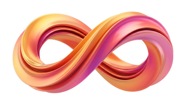 Infinity sign in vibrant liquid 3D render, endless loop concept featuring smooth glossy colorful abstract wave form against white background