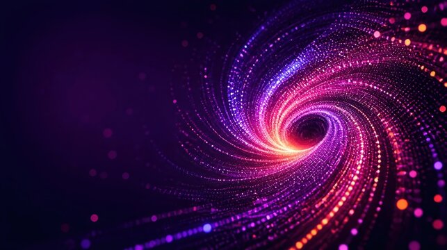 Abstract swirling vortex of glowing particles in vibrant purple and pink hues