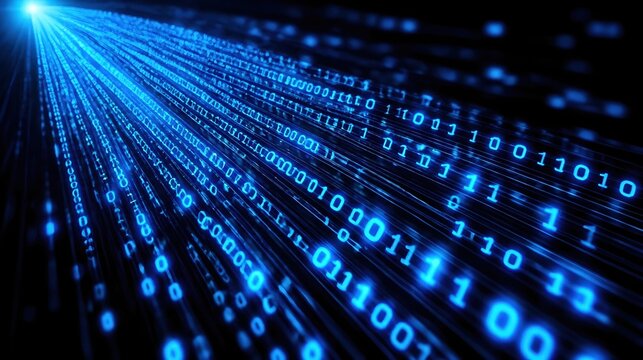 Abstract digital stream of blue binary code flowing into the distance