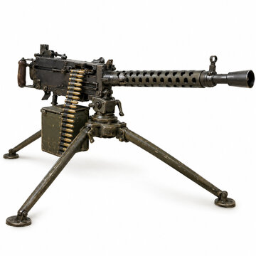 Retro Military Browning M1919 Machine Gun on White Background