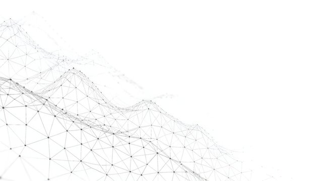 Abstract digital network grid forming a landscape on a white background