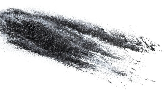 A smear of dark graphite powder on a white background