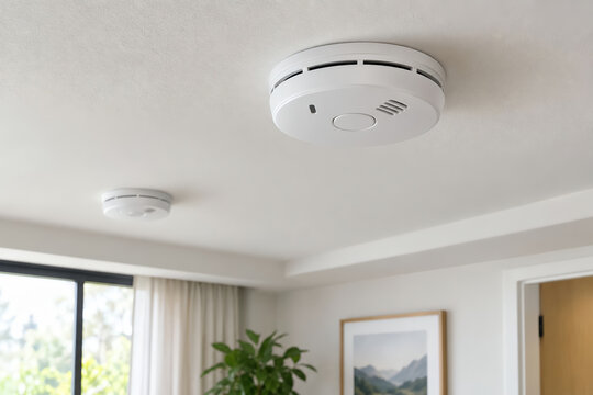Smoke Detectors Installed on Ceiling in Modern Home Interior