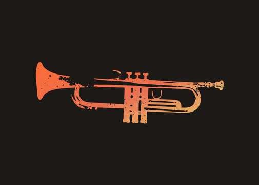Weathered horn, or "" as jazz cats call it, in distressed grunge style with orange to yellow gradient. This brass "tooter" suits music posters, jazz branding, and vintage band art.