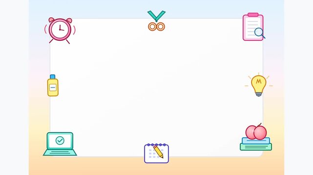 Cute pastel background with office and school icons border for creative design.