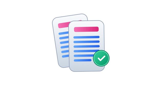 Two document pages with a green checkmark icon representing successful completion or verification.