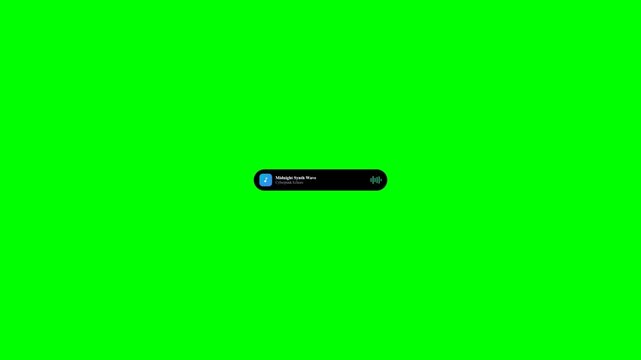 A digital notification popup banner isolated on a bright green chroma key background.