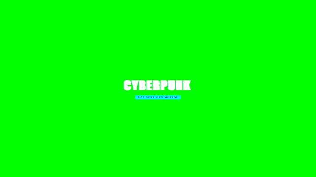 Cyberpunk text logo isolated on a bright green chroma key background screen.