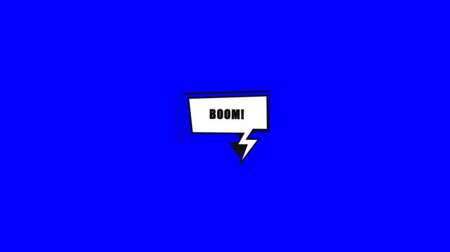 Comic book style speech bubble with the word Boom written in black text on a vibrant blue background.