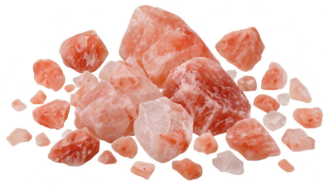 Scattered Coarse Pink Himalayan Salt Crystals on Transparent Background PNG