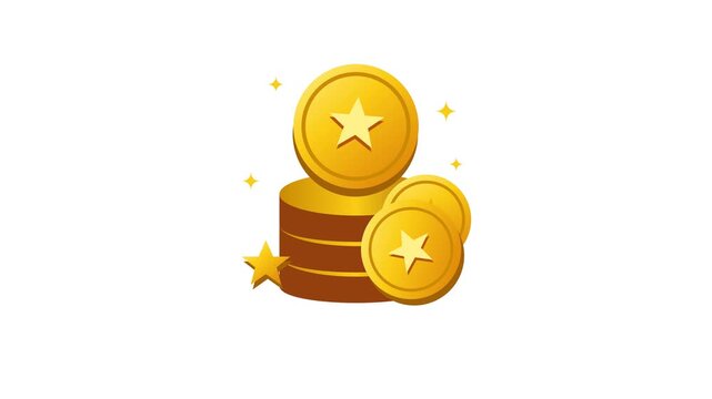 A stack of golden coins with star symbols isolated on a white background.