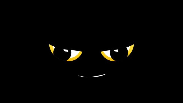 Mysterious glowing yellow eyes emerging from the deep darkness of the night.