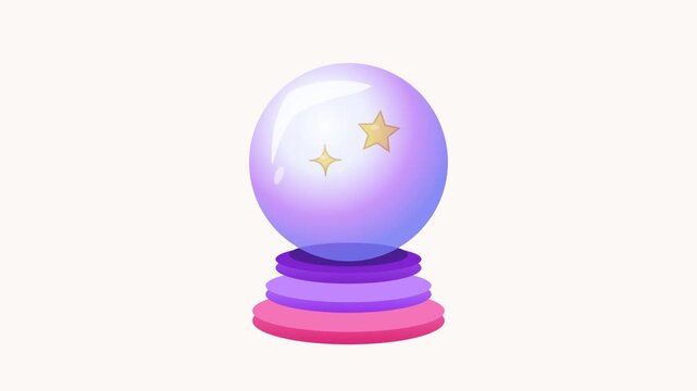 A magical purple crystal ball with golden stars isolated on a plain background.