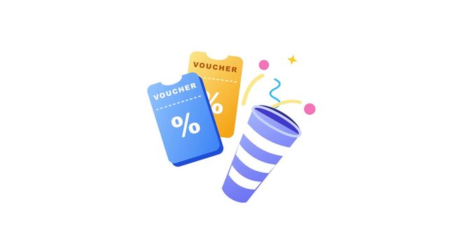 Colorful voucher cards with a party popper for sale and shopping promotion.