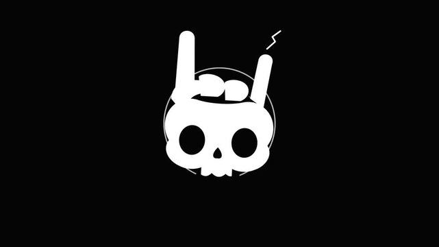 Minimalist white skull icon with rabbit ears on a solid black background.