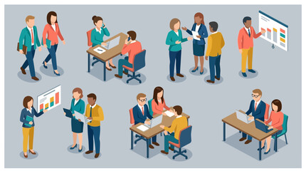 Fototapeta premium Diverse team collaborating in modern office settings.