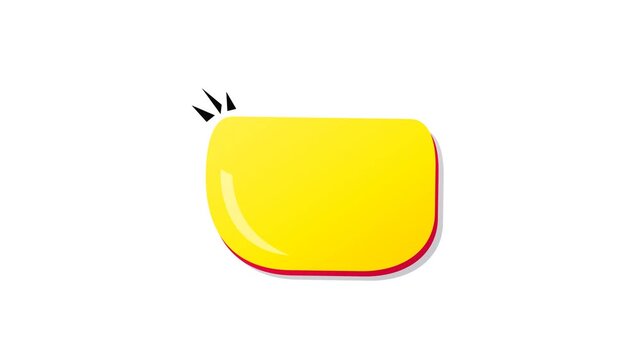 A bright yellow speech bubble icon with a cartoon style design.