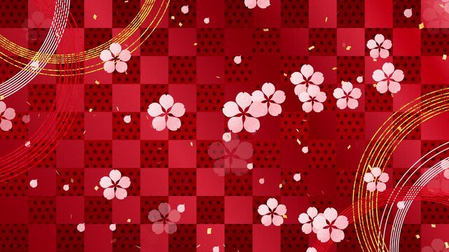 plum 01 pink circle gold red confetti gold fall pattern01 ichimatsu pattern asanoha pattern loop （red background）01