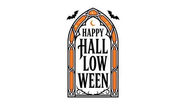An antique halloween stained glass window features silhouetted bats and a bright full moon evoking a chilling spooky autumn holiday feeling